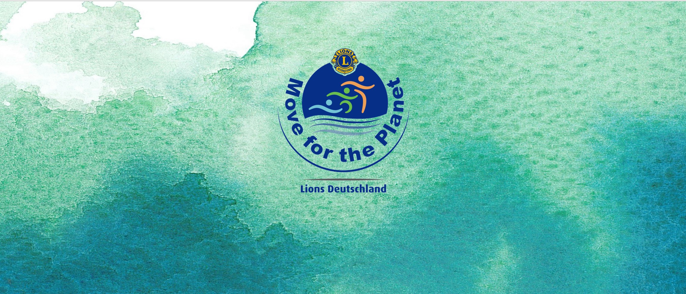 Aquarellbild mit verlaufenden Farben blau und grün. In der Mitte das Logo des Lions-Lauf Move for the Planet – Lions Deutschland